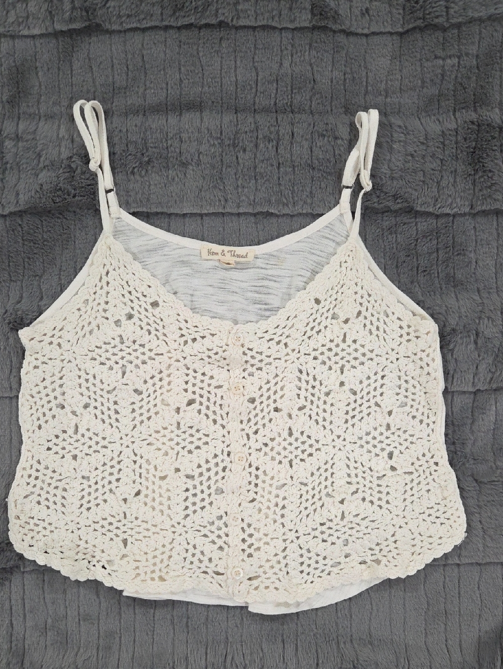 Hem & Thread Cream Crochet Button-Down Cami